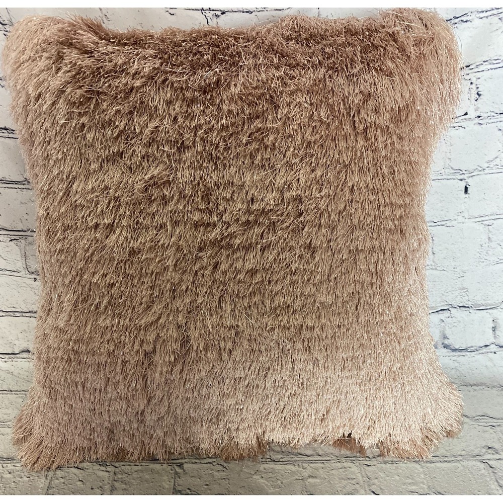 Celebrity Home Shag Pillow Blush Pink Silver Metallic 18" X 16"
